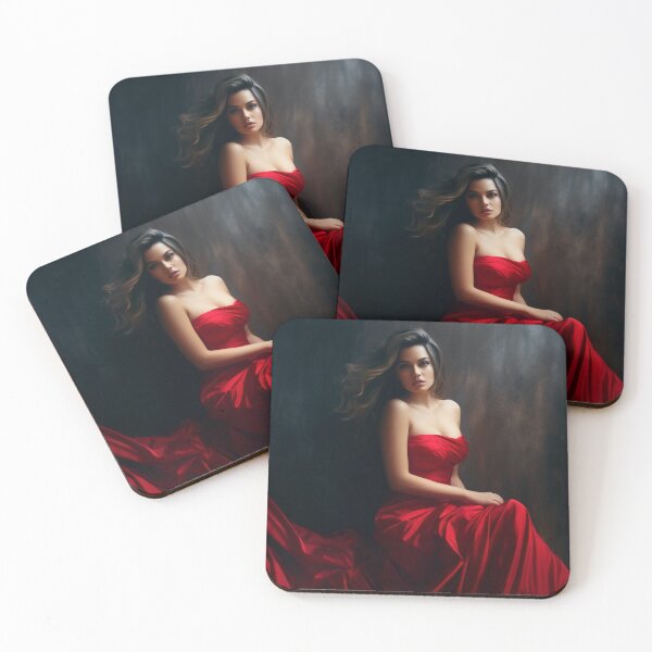 Item preview, Entrancing Elegance: A Captivating Portrait of a Red-Dressed Beauty designed and sold by oanaunciuleanu.