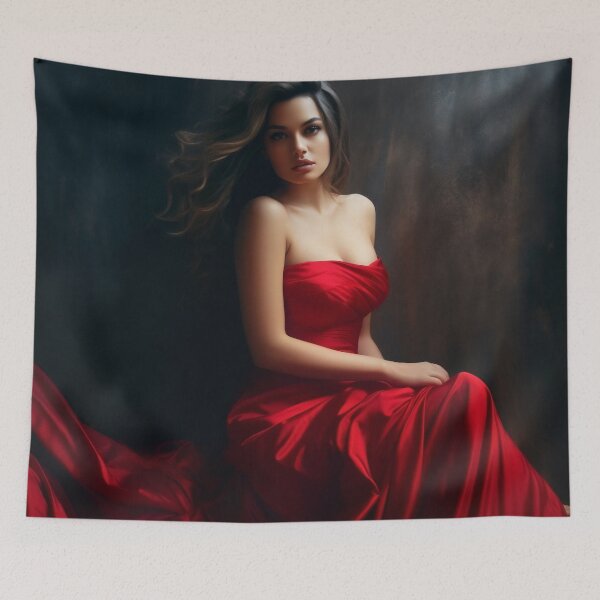 Item preview, Entrancing Elegance: A Captivating Portrait of a Red-Dressed Beauty designed and sold by oanaunciuleanu.