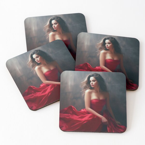 Item preview, Entrancing Elegance: A Captivating Portrait of a Red-Dressed Beauty designed and sold by oanaunciuleanu.