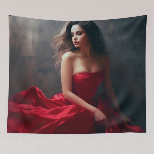 Item preview, Entrancing Elegance: A Captivating Portrait of a Red-Dressed Beauty designed and sold by oanaunciuleanu.