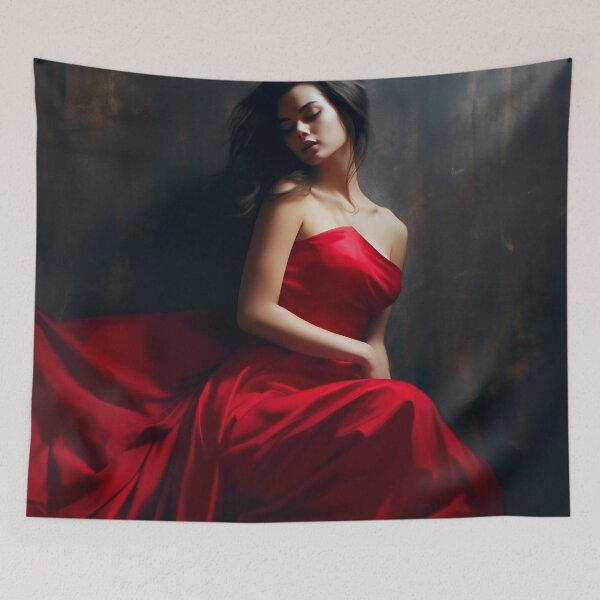 Item preview, Entrancing Elegance: A Captivating Portrait of a Red-Dressed Beauty designed and sold by oanaunciuleanu.