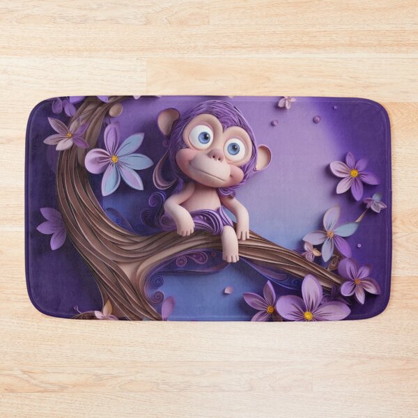 Item preview, 3d illustration of a cute cartoon monkey sitting on a branch surrounded by flowers designed and sold by aiphotosart.