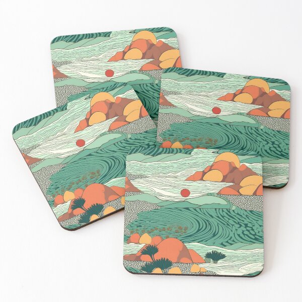 Item preview, Ocean Waves - Teal, Green, and Orange  - Organic Abstract Art - Original Artwork Pattern designed and sold by ShadedGallery.