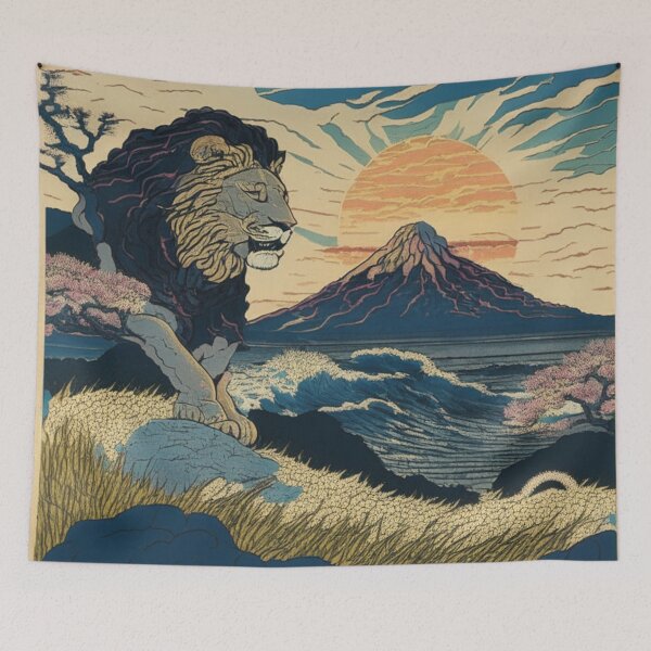Item preview, Ukiyo-e Lion and the Beautiful Landscape designed and sold by XamiDesign.