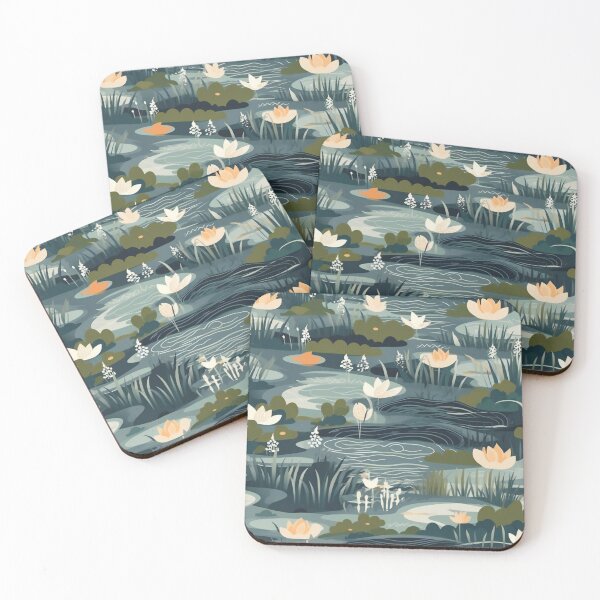 Item preview, Tranquil Forest Pond Lotus Flower - Green Rainbow Woods - Organic Abstract Art - Original Artwork Pattern designed and sold by ShadedGallery.