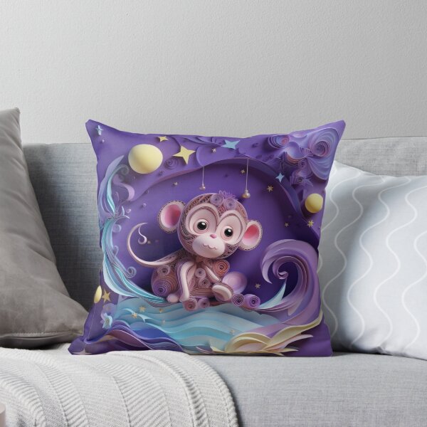Item preview, Cute cartoon monkey on a purple background. 3d illustration. designed and sold by aiphotosart.