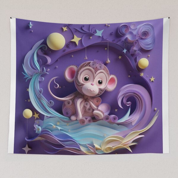 Item preview, Cute cartoon monkey on a purple background. 3d illustration. designed and sold by aiphotosart.