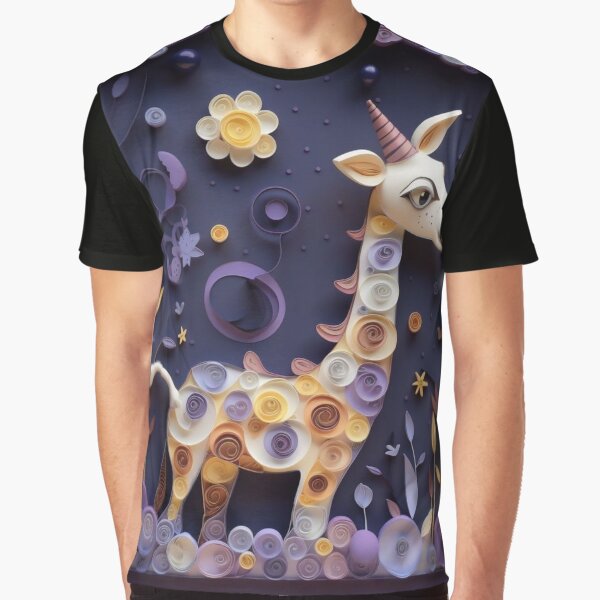 Vista previa del artículo con la obra «Paper cut giraffe with flowers on purple background. 3d rendering», diseñado y vendido por aiphotosart.