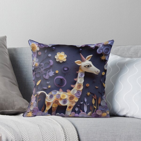 Aperçu de l'œuvre Paper cut giraffe with flowers on purple background. 3d rendering créée et vendue par aiphotosart.