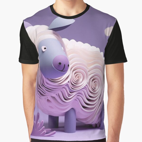 Vista previa del artículo con la obra «Cute paper cut out sheep on purple background. 3d rendering», diseñado y vendido por aiphotosart.