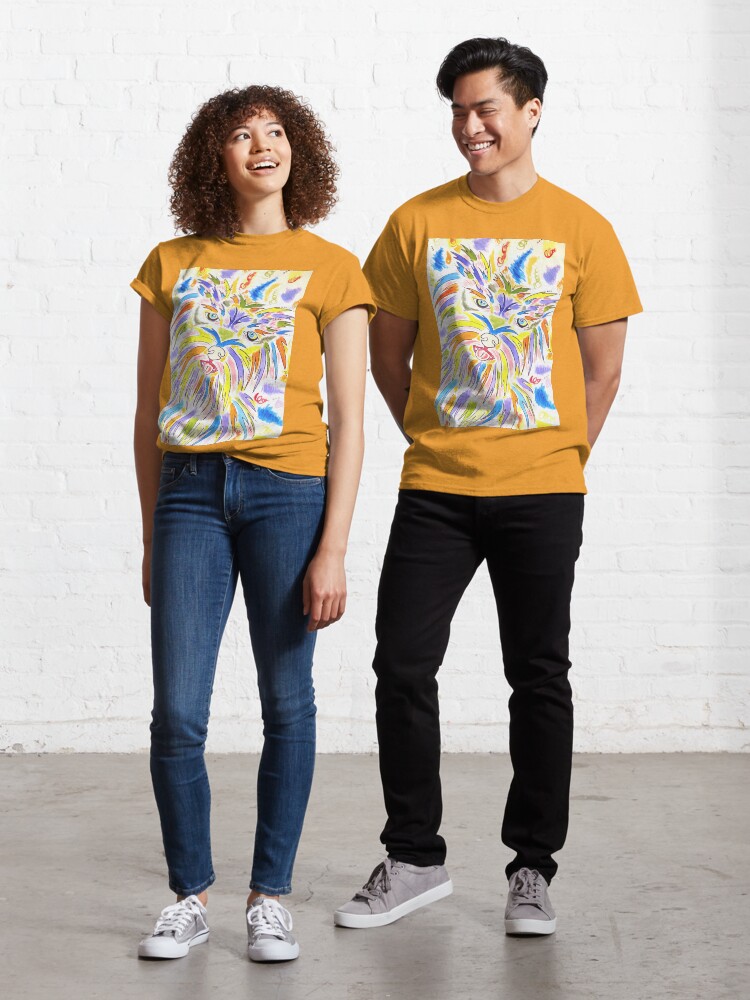 Aperçu 1 sur 7. T-shirt classique avec l'œuvre PopDog Art Yorkshire : portrait aquarelle pétillant ! créée et vendue par doudouedition.