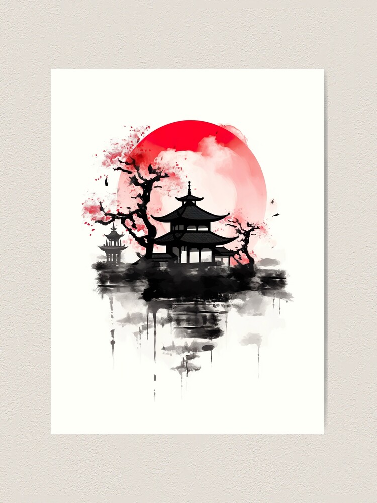 Japan Red Sun Watersketch