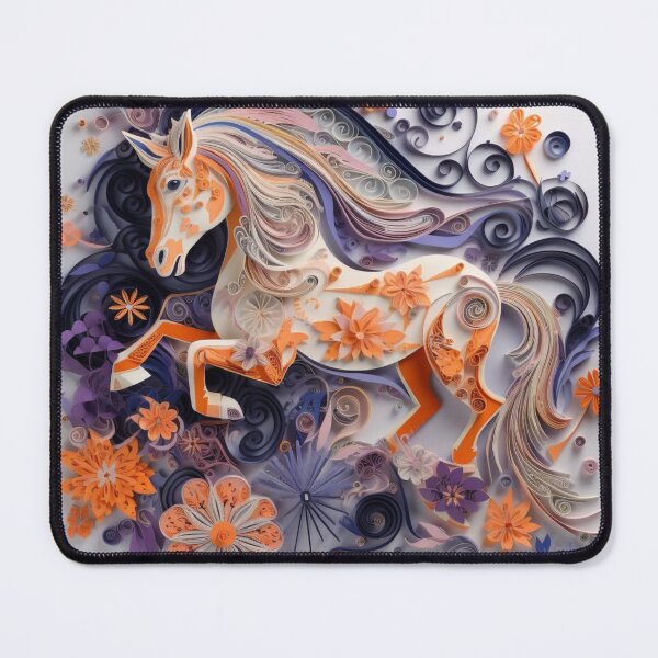 Item preview, Colorful paper cut horse with floral ornament on white background. 3d rendering designed and sold by aiphotosart.