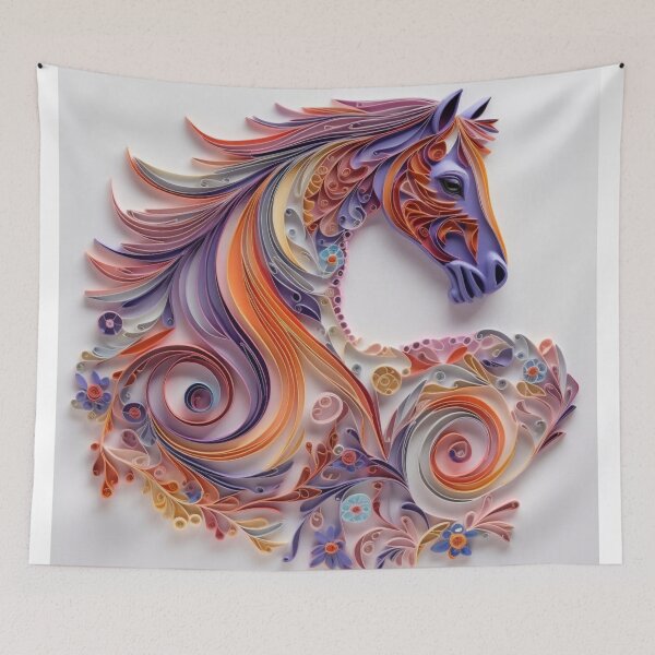 Artikelvorschau, Horse head made of colorful paper on white background. 3d render entworfen und verkauft von aiphotosart.