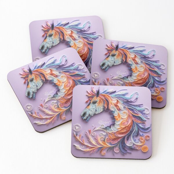 Artikelvorschau, Colorful horse with floral ornament on violet background, top view. entworfen und verkauft von aiphotosart.