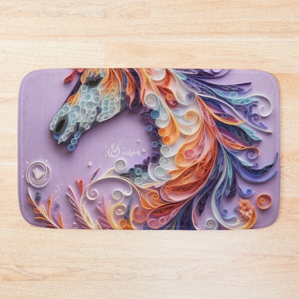 Artikelvorschau, Colorful horse with floral ornament on violet background, top view. entworfen und verkauft von aiphotosart.