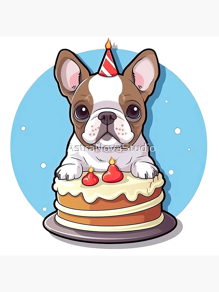 Brown French bulldog with birthday cake Greeting Card for Sale by AstraNovaStudio Redbubble