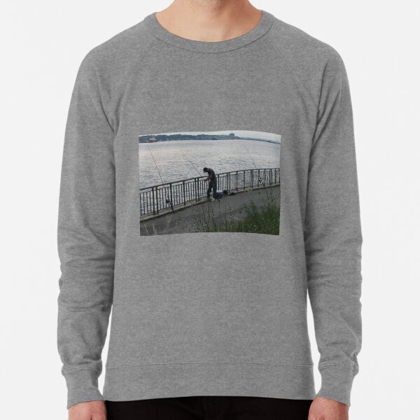 Fisherman, fishing rods,  catching fish, river bank Lightweight Sweatshirt