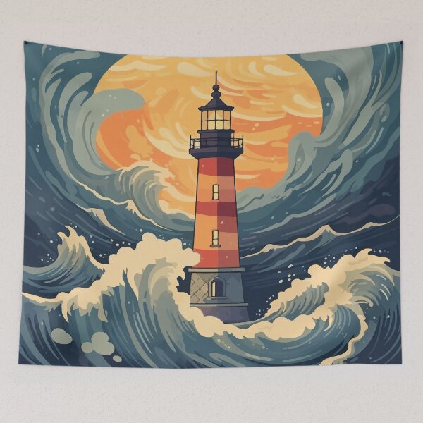 Item preview, Retro lighthouse with waves: nostalgic design for maritime vibes designed and sold by SketchyPedals.