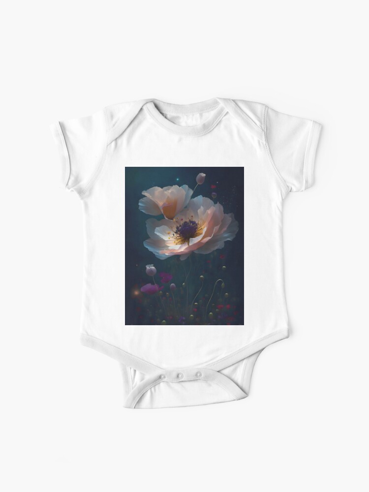 Mystical nature: poppy and flowers in a detailed design. Immerse yourself  in a magical night full of luminosity and beauty | Baby One-Piece