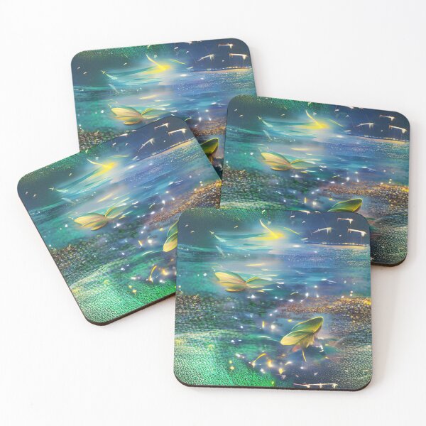 Item preview, fireflies, abstract art, sea, sky,  designed and sold by Maria Mihailova.