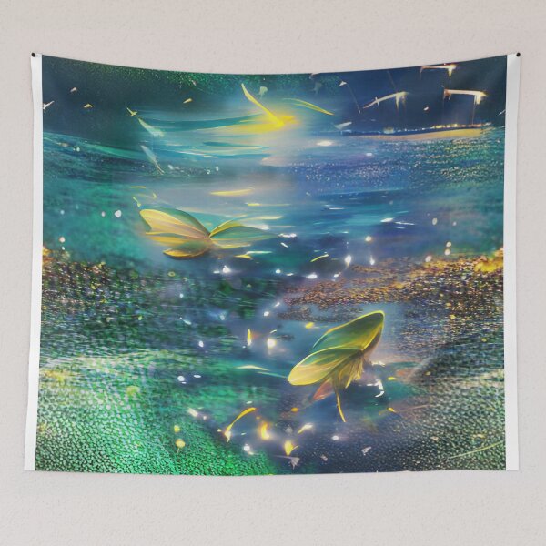 Item preview, fireflies, abstract art, sea, sky,  designed and sold by Maria Mihailova.