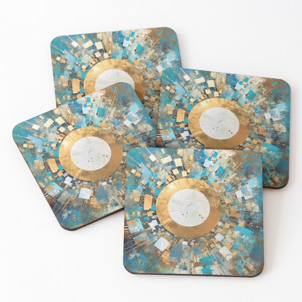 Item preview, Abstract Modern Shapes Painting (Teal, Gold) designed and sold by Cygnus-Designs.