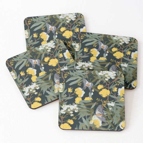 Item preview, Beautiful Native Australian wallpaper for bookcovers and homewares. Floral blooms of wattle and eucalypt leaves with butterflies and insects 10 designed and sold by NatTex.