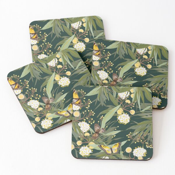 Item preview, Beautiful Native Australian wallpaper for bookcovers and homewares. Floral blooms of wattle and eucalypt leaves with butterflies and insects 11 designed and sold by NatTex.