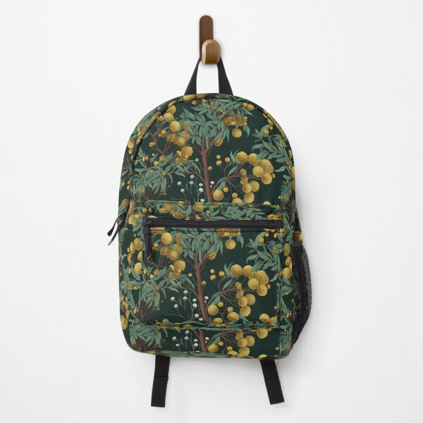 Item preview, Beautiful Native Australian wallpaper for bookcovers and homewares. Floral blooms of wattle and budding eucalypt leaves on dark background 3 designed and sold by NatTex.