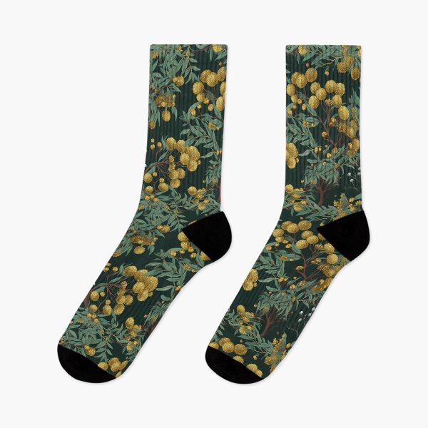 Item preview, Beautiful Native Australian wallpaper for bookcovers and homewares. Floral blooms of wattle and budding eucalypt leaves on dark background 3 designed and sold by NatTex.