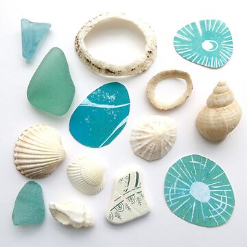 Artwork thumbnail, Shore finds collection aqua by LisaLeQuelenec