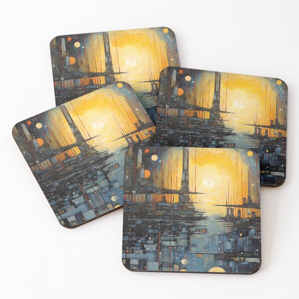 Item preview, A Piece Of Art Of A City And Stars, In The Style Of Dark Cyan And Light Amber designed and sold by GiveMeMood.