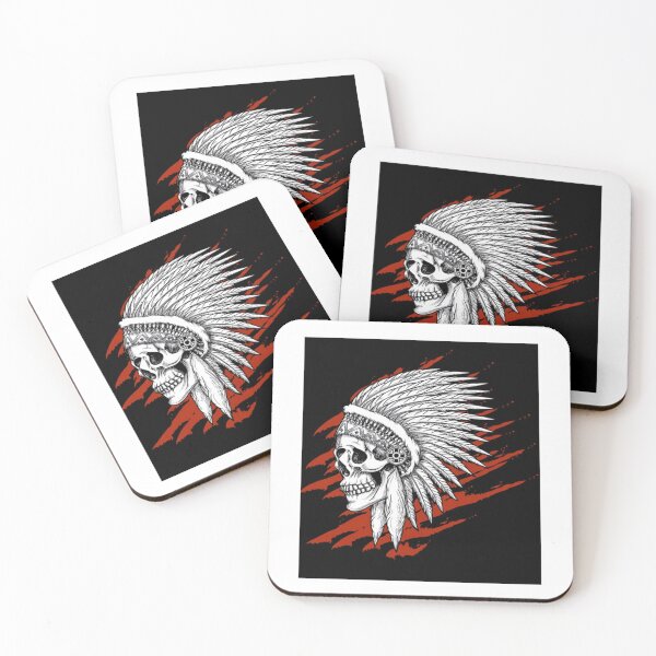 Item preview, Indian tribal skull with feathers designed and sold by ArtFashionInek.