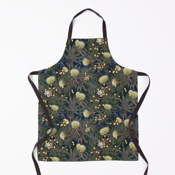 Item preview, Beautiful Native Australian wallpaper for bookcovers and homewares. Dense branches of eucalypt leaves with wattle buds and blossoms on dark background 1 designed and sold by NatTex.
