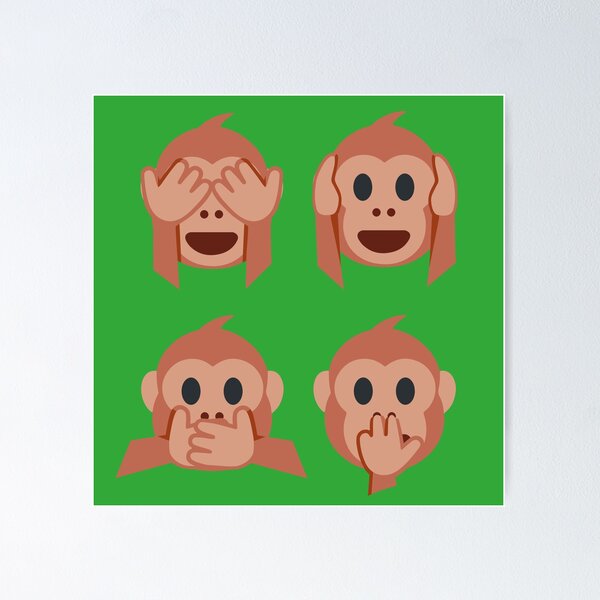 Gandhi's three monkey emoji vector set design. Isolated See-No-Evil Monkey,  Hear-No-Evil Monkey, Speak-No-Evil Monkey, meme sign design. Stock Vector