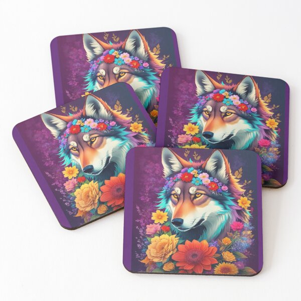 Item preview, Colorful Wolf With Flowers Fantasy  designed and sold by Angelle55.