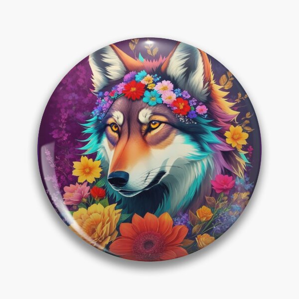 Artikelvorschau, Bunter Wolf mit Blumen-Fantasie entworfen und verkauft von Angelle55.