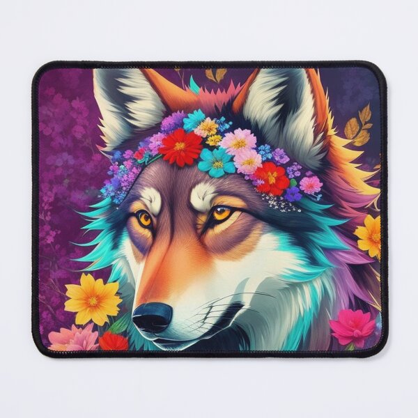Artikelvorschau, Bunter Wolf mit Blumen-Fantasie entworfen und verkauft von Angelle55.