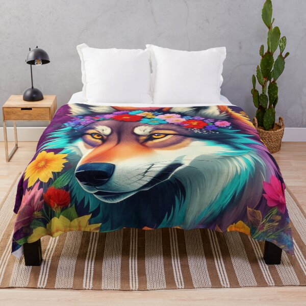Item preview, Colorful Wolf With Flowers Fantasy  designed and sold by Angelle55.
