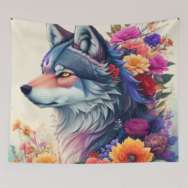 Item preview,  Mystical Harmony: Wolf With Flowers in Perfect Unity designed and sold by Angelle55.