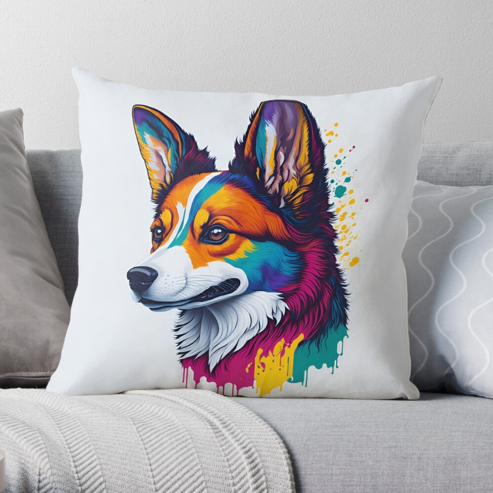 Corgi Dog Original Art Decorative Pillow, Abstract Throw Pillow