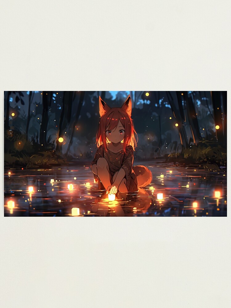 Thumbnail 1 of 3, Photographic Print, Night's Enchantment: A Kitsune's Reverie designed and sold by CasualCommander.