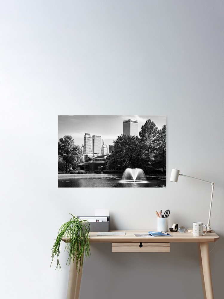 Tulsa Summer Skyline With A Splash Black And White Edition Poster