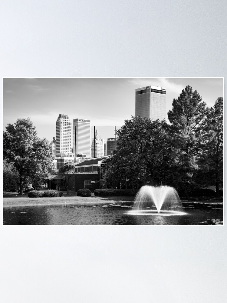 Tulsa Summer Skyline With A Splash Black And White Edition Poster