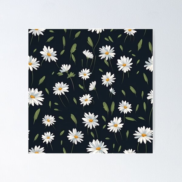 Item preview, Daises and leaves on a dark background designed and sold by Nosy is Everything.