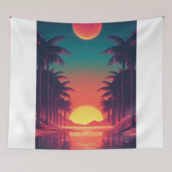 Item preview, Sunset, palm trees, retro wave designed and sold by JoBlack1.