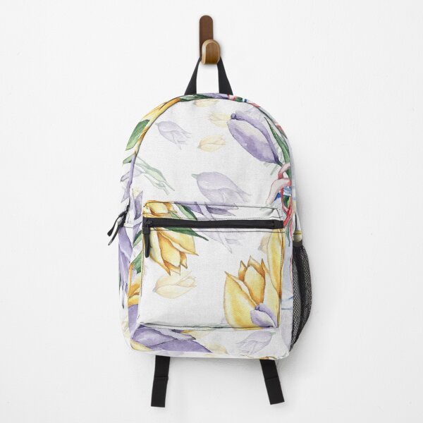 Item preview, Spring flowers watercolor floral background, Hand painted pattern watercolor illustrated Yellow tulips, Purple tulips in a Jar designed and sold by InaDim.