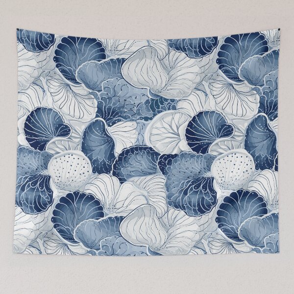 Item preview, White and Blue Ocean Seashells Pattern designed and sold by palaco210.