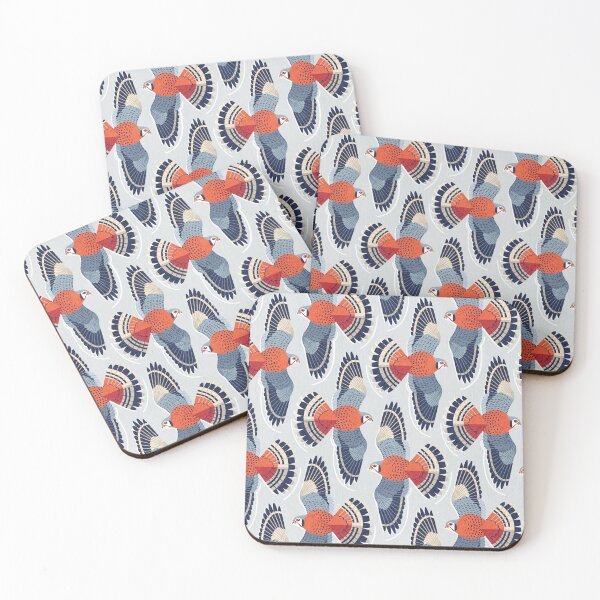 Item preview, American kestrel // bunny grey background grey pastel blue beige and orange sparrow hawk falcon flying bird of prey designed and sold by SelmaCardoso.